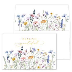 gooji 4x6 meadow bloom beyond grateful thank you cards, bridal shower thank you cards, wedding, baby shower, birthday, baptism, small business (bulk 20 pack) watercolor flower design