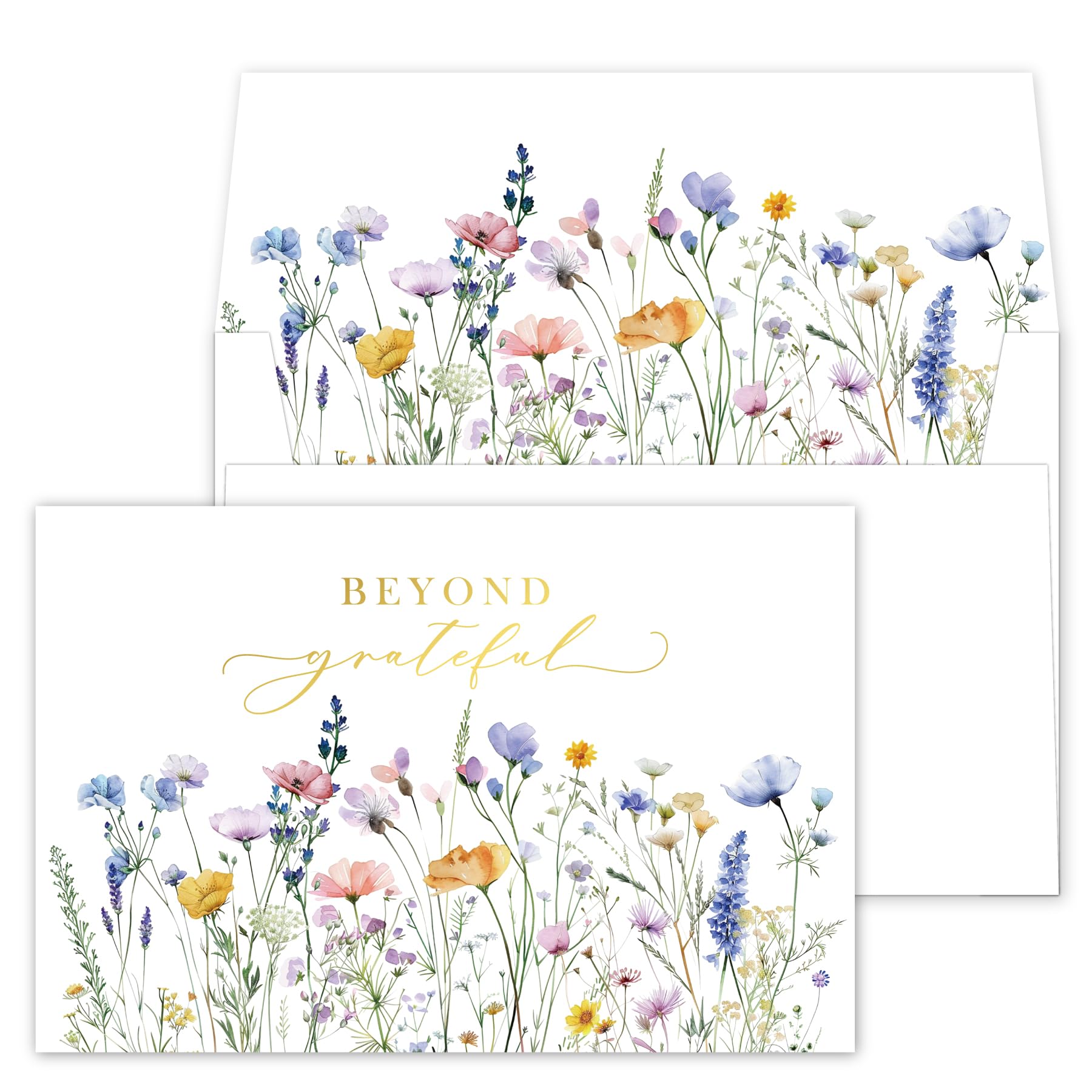 Gooji 4x6 Meadow Bloom Beyond Grateful Thank You Cards, Bridal Shower Thank You Cards, Wedding, Baby Shower, Birthday, Baptism, Small Business (Bulk 20 Pack) Watercolor Flower Design