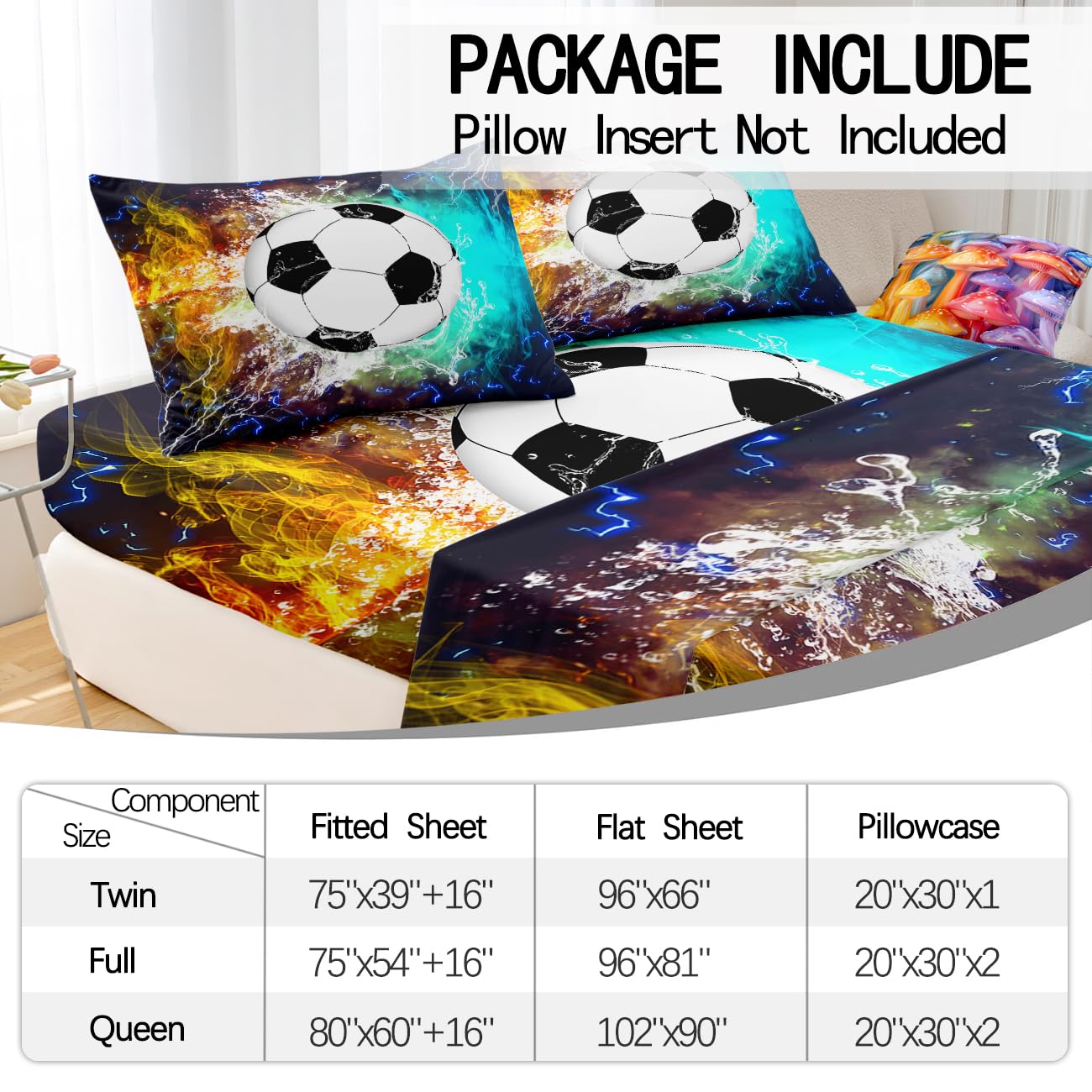 WJLBKGU Soccer Sheets Twin - 3PCS, Sports Bedding Sets for Boys Kids Soccer Bed Sheet, Football Bedding Soccer Sheets Twin Kids Sheets Bed Sheets Set, 1 Flat Sheet + 1 Fitted Sheet + 1 Pillowcases