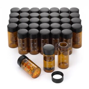 njvial 36pcs 20ml small amber glass vials with lids and scale lab sample vials empty refillable perfume travel mini glass graduated measuring bottles with screw caps for essential oils