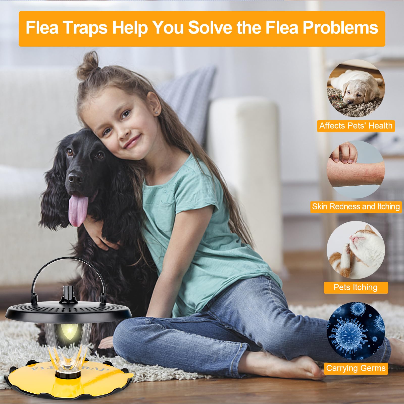 Flea Trap, Sticky Flea Traps for Inside Your Home, Odorless Non-Toxic Natural Flea Killer Trap with 10 Sticky Discs & 4 Bulbs, Pest Control for Home, Safe for Children Pet Dog Cat(2 Pack Black)