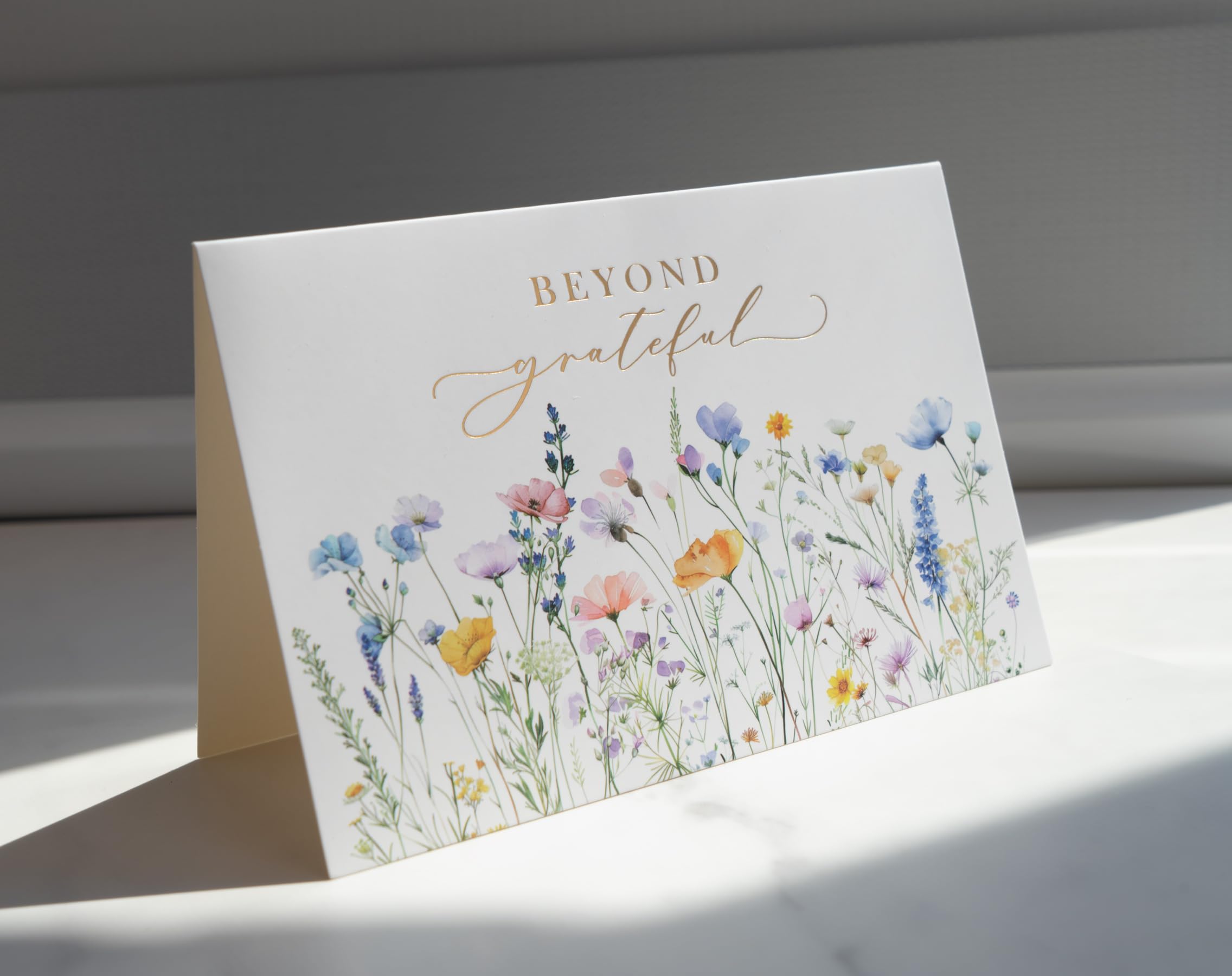 Gooji 4x6 Meadow Bloom Beyond Grateful Thank You Cards, Bridal Shower, Wedding, Baby Shower, Birthday, Small Business (Bulk 20 Pack) Vellum Envelopes