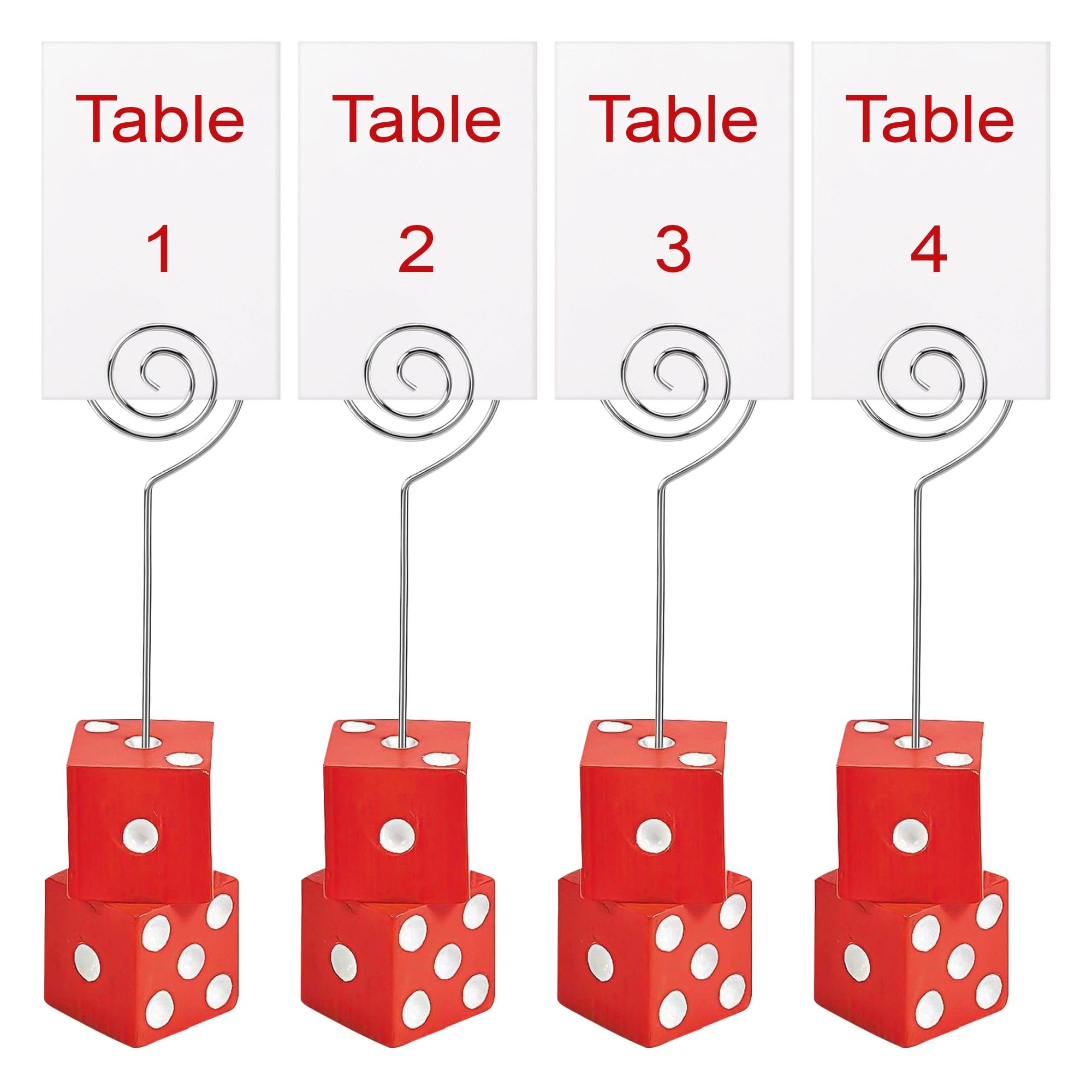 Bunco Table Number Stands with Table Numbers 1-4. Perfect for any Bunco or Casino Themed Party Party. Heavy Red Acrylic Dice Table Number Stands with Premium Gloss Finish. Bunco Supplies.