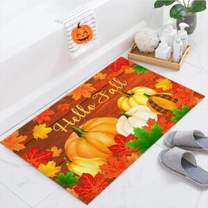 Hello Fall Welcome Mat for Front Maple Leaf Pumpkin Doormat Non-Slip Entrance Mat for Home Bedroom Living Room Outside Yard Floor Patio 17.9" x 29.9"