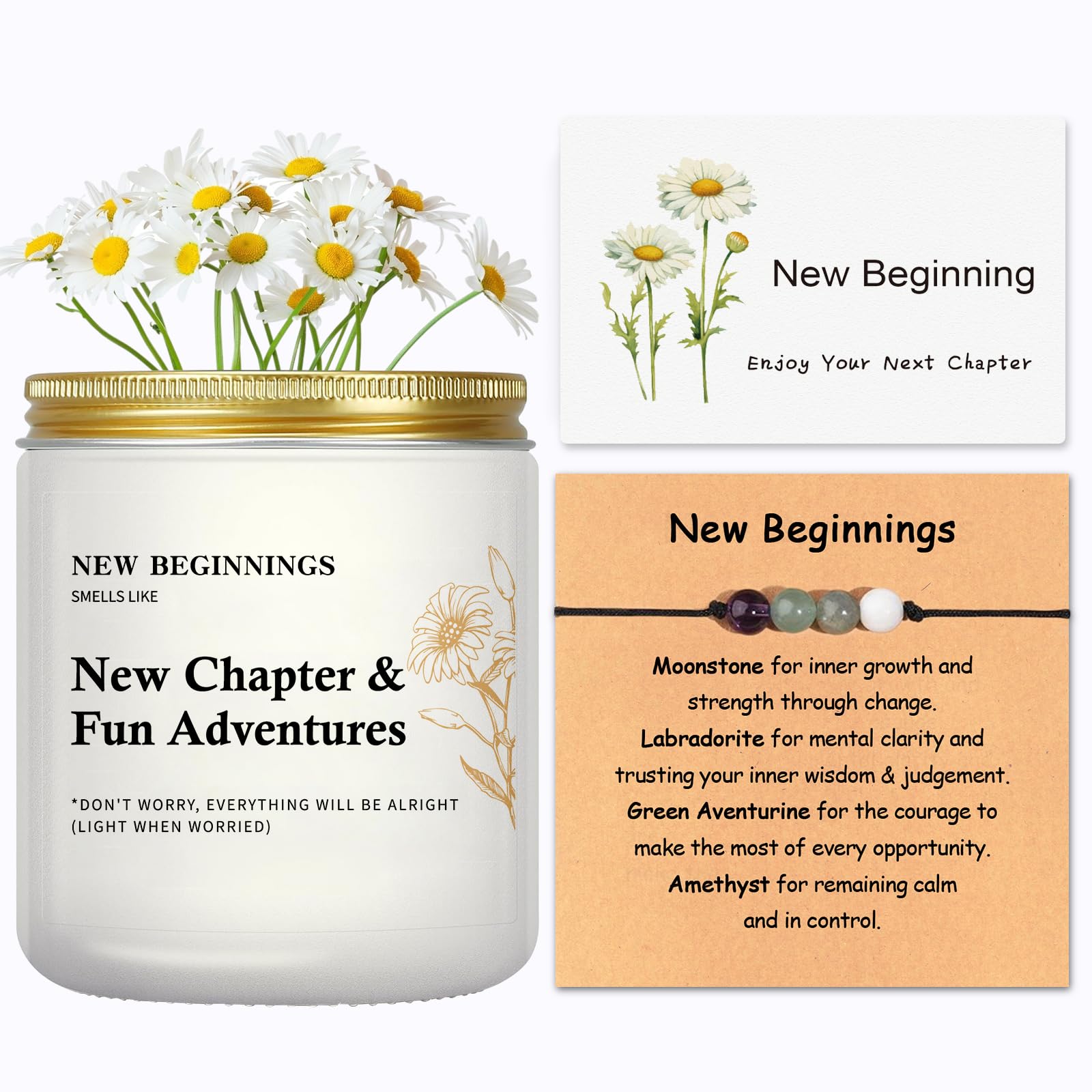 New Chapter Gifts, New Beginnings Gifts for Women, Congratulation Gifts for Women, New Job Gifts for Women - Lavender Scented Candle, Break Up, New Job, Engaged, Bracelet & Greeting Card Gifts Set