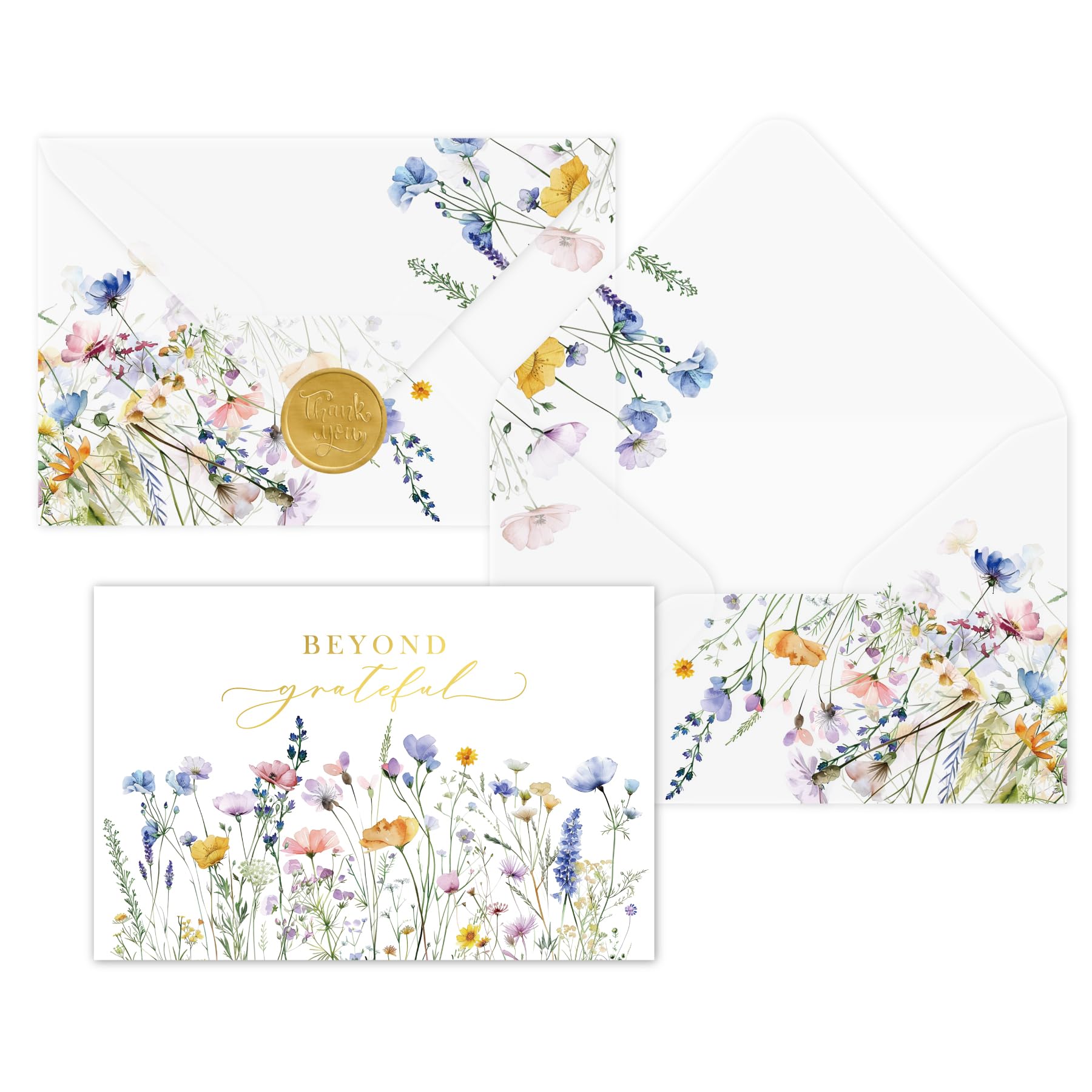 Gooji 4x6 Meadow Bloom Beyond Grateful Thank You Cards, Bridal Shower, Wedding, Baby Shower, Birthday, Small Business (Bulk 20 Pack) Vellum Envelopes