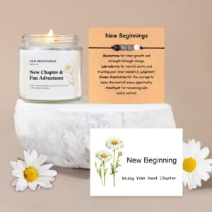 New Chapter Gifts, New Beginnings Gifts for Women, Congratulation Gifts for Women, New Job Gifts for Women - Lavender Scented Candle, Break Up, New Job, Engaged, Bracelet & Greeting Card Gifts Set