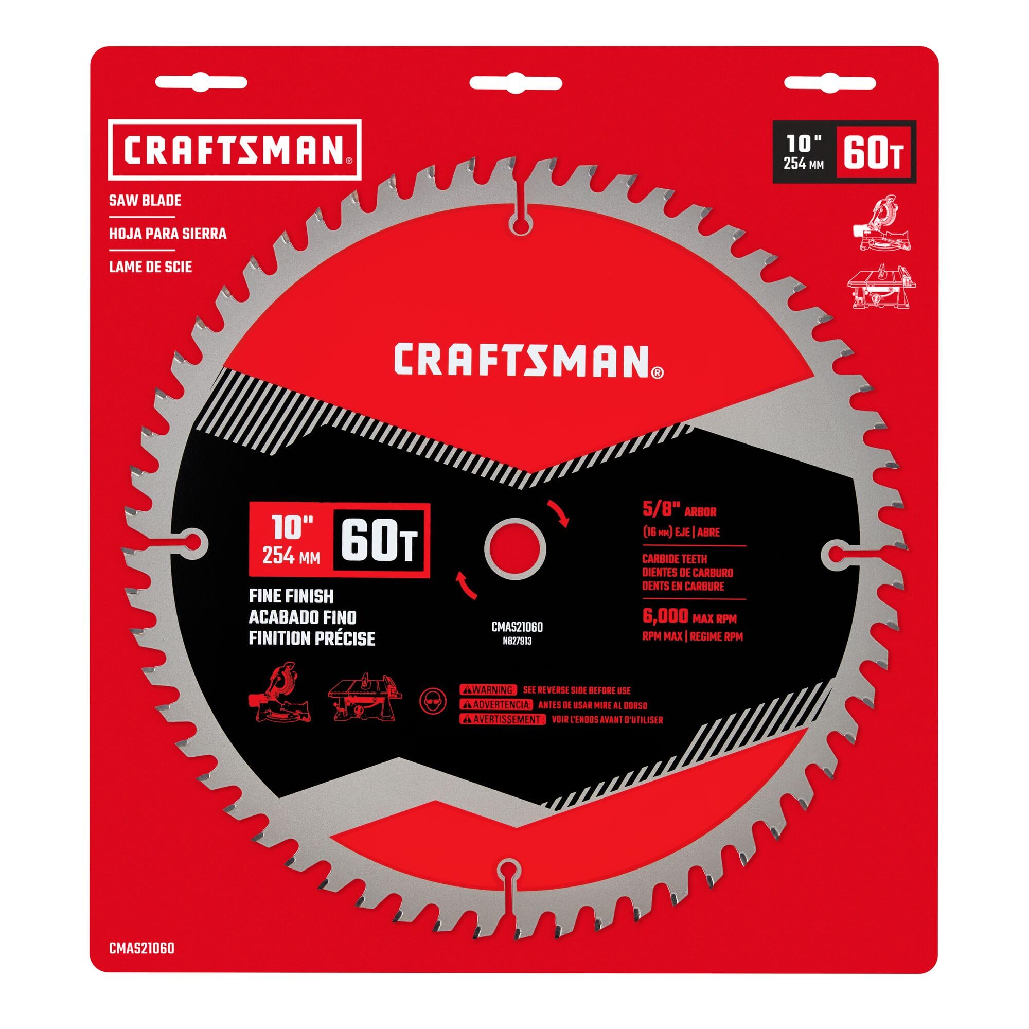 CRAFTSMAN 10 in Table Saw Blade 60 Tooth with 5/8 in Arbor (1 Pack) (CMAS21060)