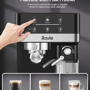 ILAVIE Espresso Machine Cappuccino Latte Coffee Espresso Maker, Auto Milk Frother for Smooth Milk Bubbles, Detachable Milk reservoir, 20 Bar High Pressure