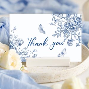 Whaline 32 Packs Floral Thank You Cards Blue White Chinoiserie Flower Greeting Cards Blank Note Cards with Envelopes and Stickers for Wedding Birthday Bridal Shower, 4 x 6 Inch