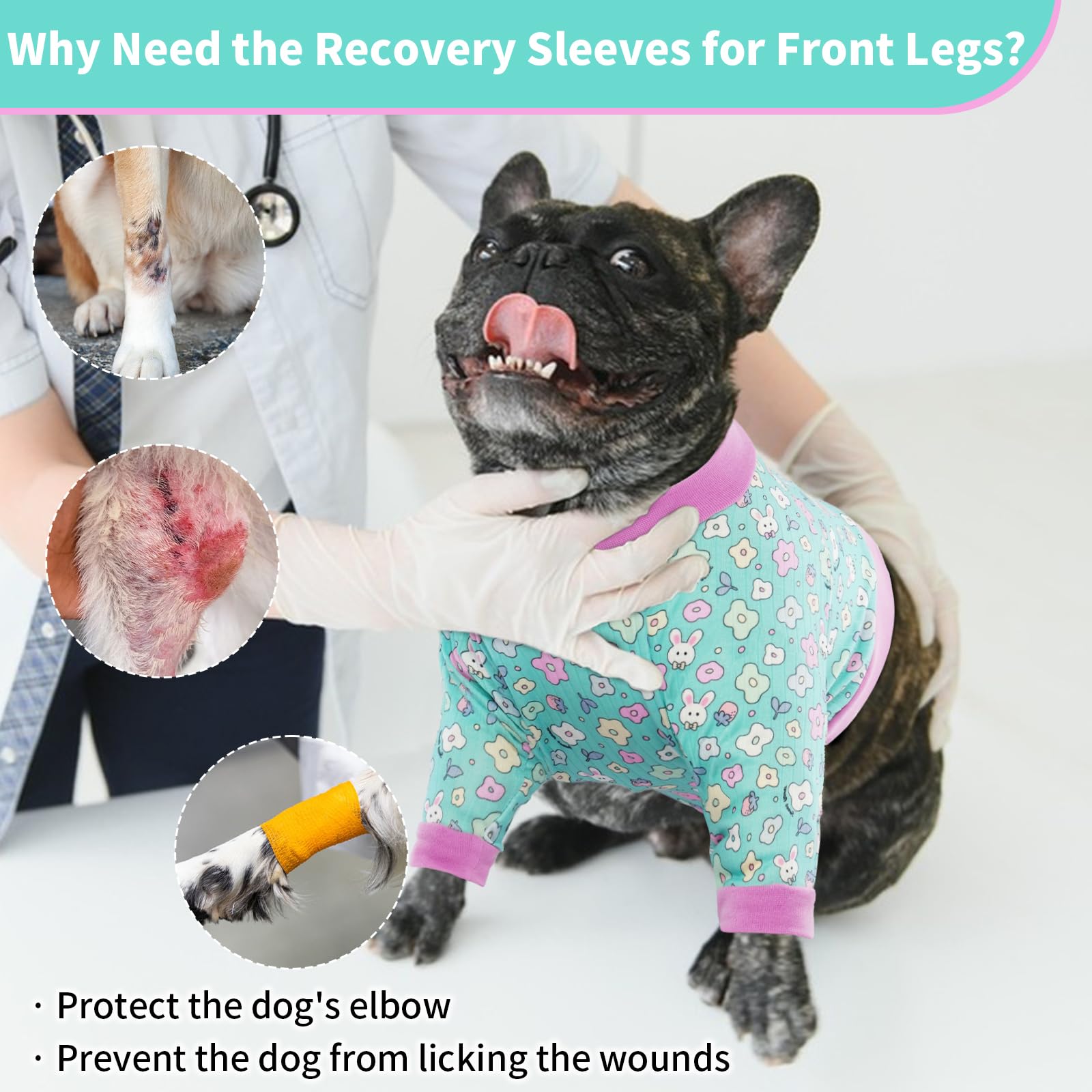 QBLEEV Dog Recovery Suit for Front Legs, Dog Recovery Sleeve to Prevent Licking, Dog Body Suits After Surgery Front Legs for Wounds, Dog Elbow Protector Dog Cone Collar Alternatives, French Bulldog M