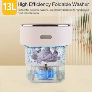 VIVIYA 13L Portable Washing Machine, Mini Foldable Washer with Spin Basket and 2 Wash Bags, Ideal for Underwear, Socks, Baby Clothes and Shoes - Perfect for Apartments, Travel and Hotels (Cream)