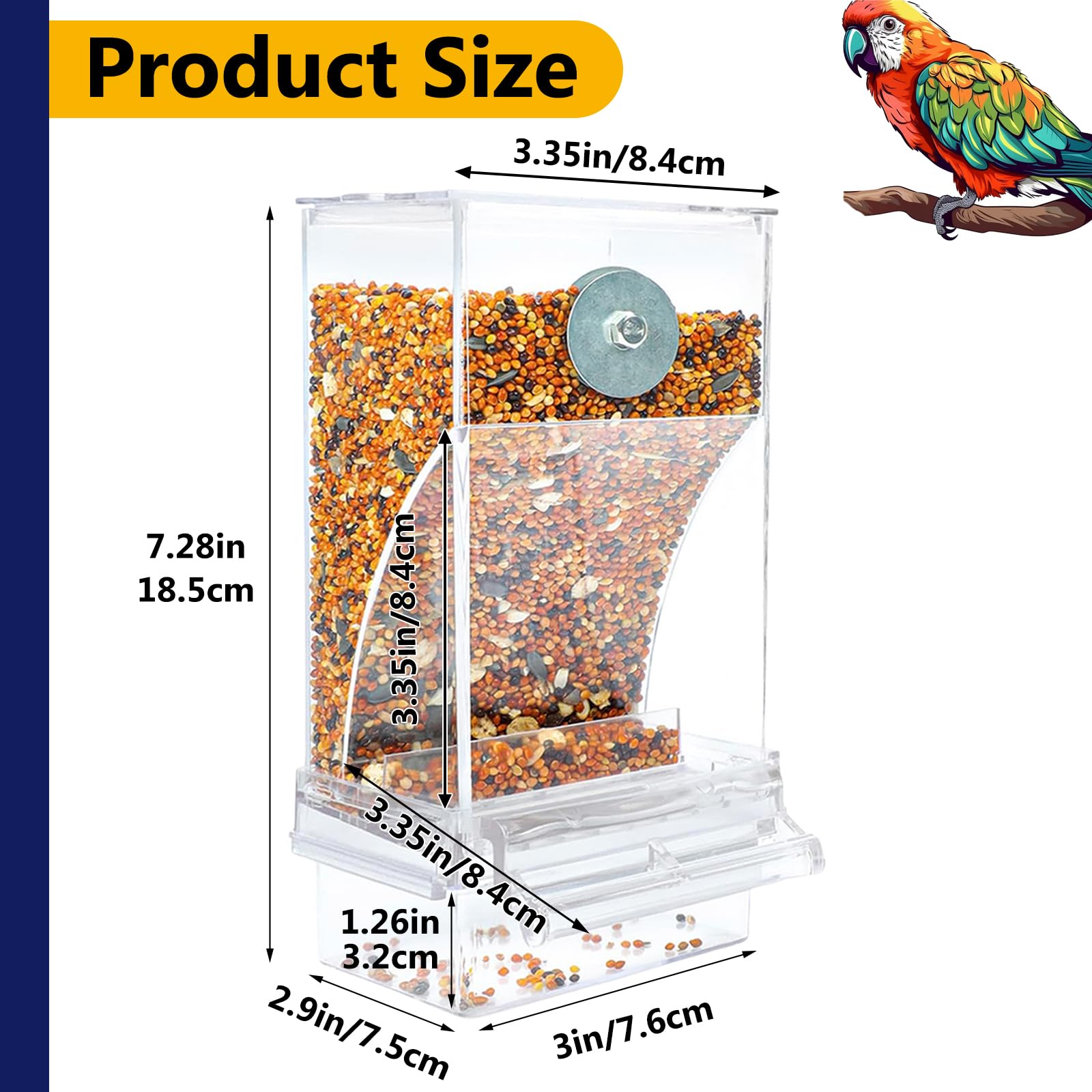 VERTUPET No Mess Bird Feeders and 3PCS Bird Food Stainless Steel Holders, Anti Spill Bird Feeder Parrot Automatic Feeder Hanging Vegetable Stick Skewer for Budgies Canary Cockatiel Finch