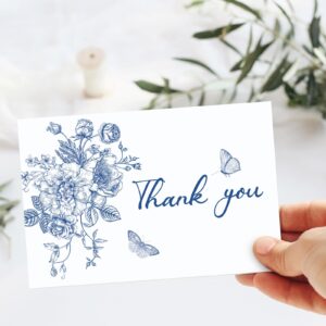 Whaline 32 Packs Floral Thank You Cards Blue White Chinoiserie Flower Greeting Cards Blank Note Cards with Envelopes and Stickers for Wedding Birthday Bridal Shower, 4 x 6 Inch