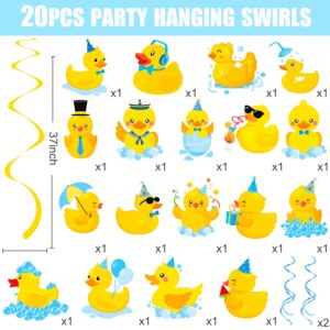 Rubber Duck Hanging Swirls 20Pcs Duck Birthday Party Hanging Decorations Rubber Duck Ceiling Swirls Duck Party Streamers for Duck Themed Baby Shower Birthday Party Supplies