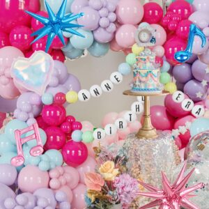 190pcs Pink, Purple，Blue Balloon Garland Heart Star Balloons, Custom Friendship Bracelet Banner For In My Birthday Era Themed Decorations Princess Music Birthday Photo Backdrop Tour Graduation Parties