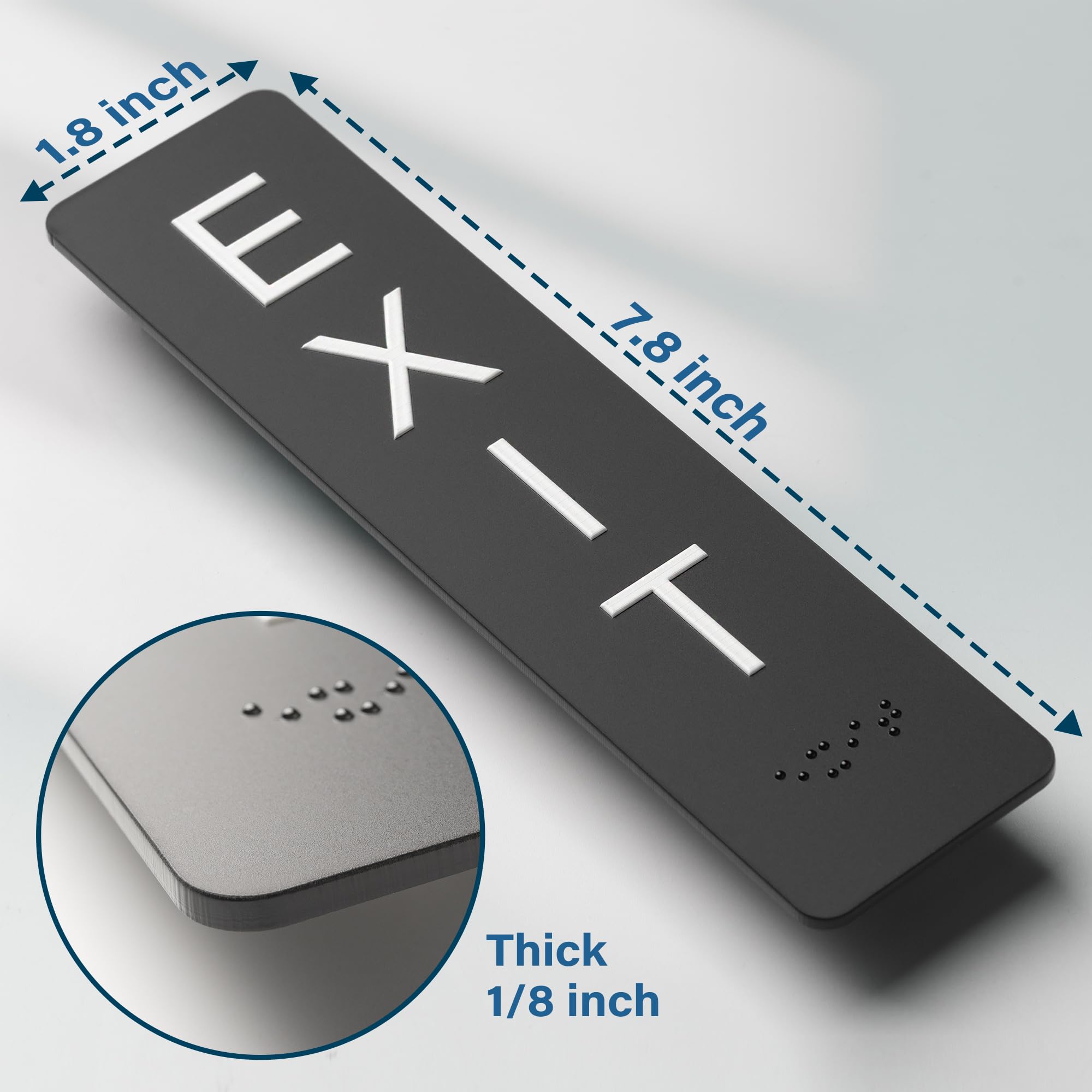 Exit Sign with ADA Braille for Business Door - ADA Compliant Office Door Signs for Exit with Double Sided Mounting Tape, Vertical Horizontal Exit Sign