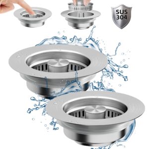 ninjatiger kitchen sink drain strainer - 2 pack 3-in-1 stainless steel pop up sink stopper sink strainer basket sink stopper filter plug for us standard 3-1/2 inch sink drain | silver- 2pack