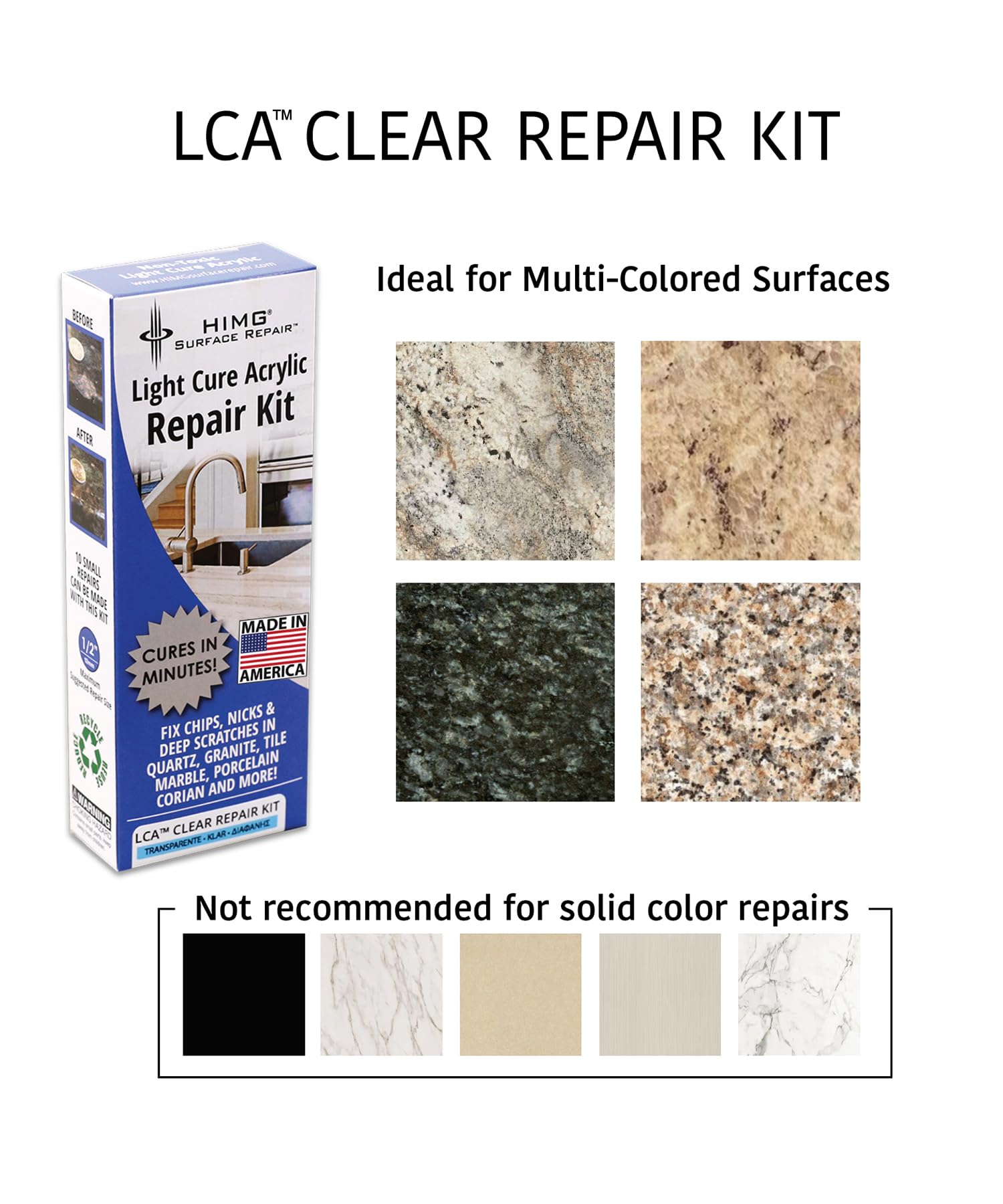 Clear - Upgraded Quartz Countertop Repair Kit - Granite Repair Kit - Chip Repair Kit for Quartz, Granite, Marble, Corian, Porcelain, Acrylic, Edge Chips and More - HIMG Surface Repair