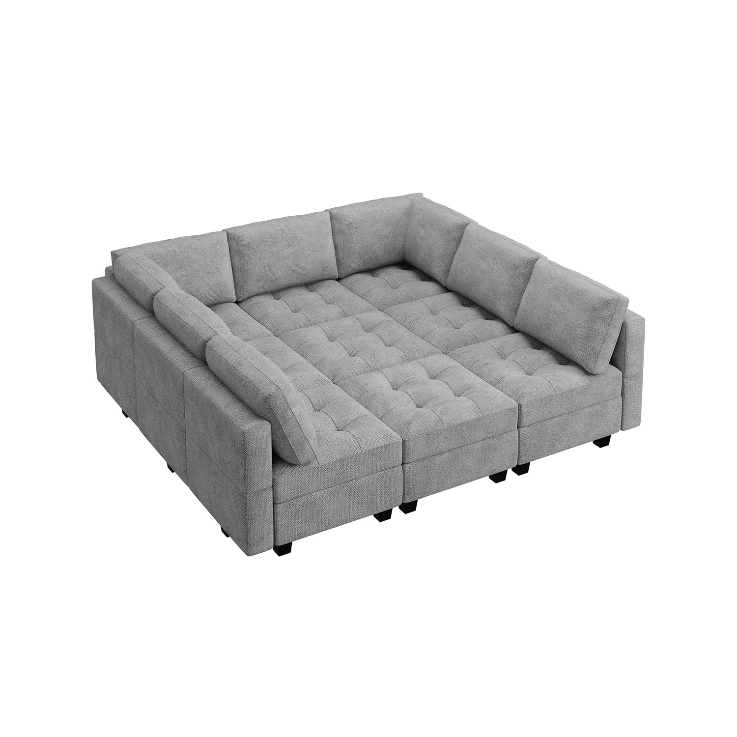 HONBAY Modular Sectional Sofa with Storage Modular Couch with Chaise for Living Room Convertible 9 Seater Sectional Couch Light Grey