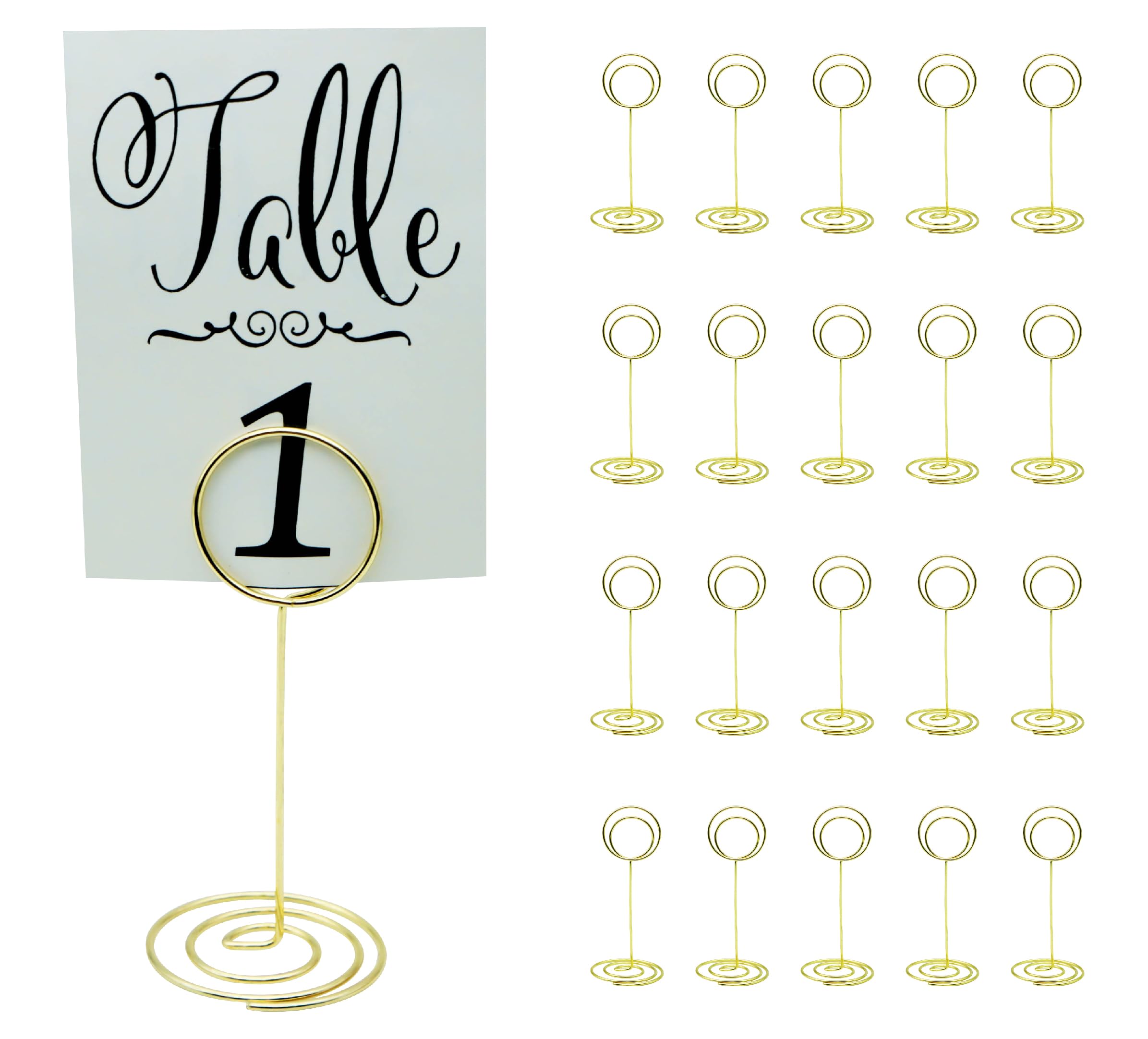 20 Pcs Golden Table Number Holders - Perfect For Weddings, Birthdays, Restaurants and Parties. 3.3 inches Holders with 20 Beautiful Cards (Gold)