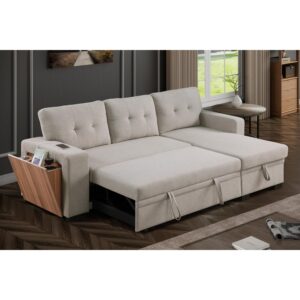 Devion Furniture Fabric Reversible Modern Side Compartment Sleeper Sectional Sofa Bed Light Gray