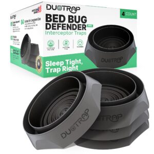 duotrap bed bug defender - 4 pack bed bug interceptors - bed bug traps for bed legs, bed posts - indoor bed bug trap, monitor, interceptor - bed bug blocker insect trap that fits most bed sizes