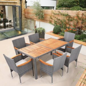 artbuske 7 piece outdoor patio table and chairs set of 6 outdoor dining set for 6 patio dining sets patio furniture back yard outdoor furniture set for outside patio garden deck,grey