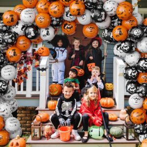 OuMuaMua Halloween Party Balloon Decorations, 60Pcs Black Orange and White Balloons Pumpkin Ghost Bat Skull Spider Webs Print Balloons for Halloween Party Decoration Kids Birthday Baby Shower Supplies