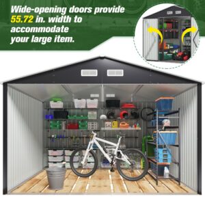 JAXPETY 8x10 FT Large Storage Shed, Metal Outdoor Shed with Air Vent Lockable Door, Sheds & Outdoor Storage Tool Shed for Backyard Garden Patio Lawn, Black