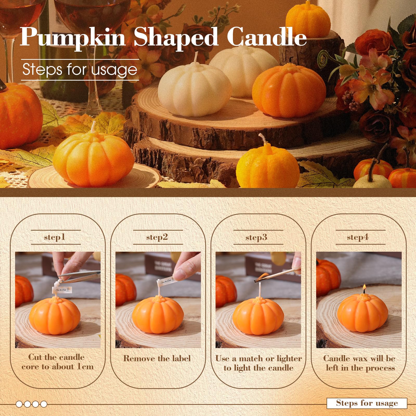 6 Pcs Fall Pumpkin Candles Thanksgiving Pumpkin Shaped Candle Decor Halloween Home Decoration Scented Candles Handmade Wax Candle for Bedroom Bathroom Party