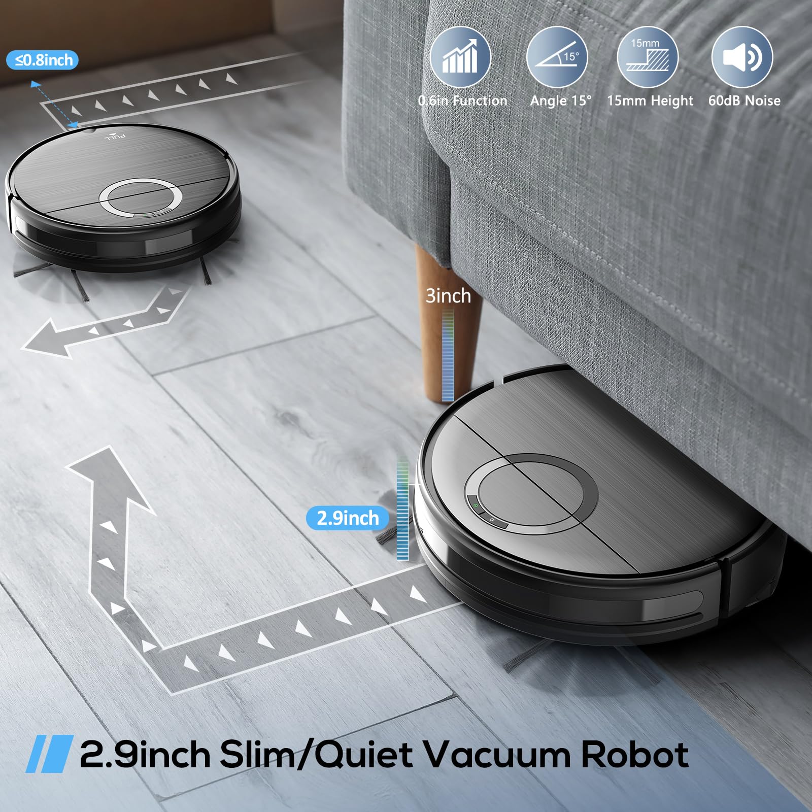 Robot Vacuum and Mop Combo, 2 in 1 Mopping Robot Vacuum Cleaner with Schedule, Wi-Fi/App/Remote, 2000Pa Max Suction, Self-Charging Robotic Vacuum, Slim, Ideal for Hard Floor, Pet Hair, Low-Pile Carpet