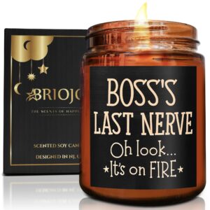 briojoy gifts for boss - boss's last nerve candle - best boss candle gifts for women men - relaxing gift for her him - funny birthday gifts for coworker female boss lady - natural soy candle for home