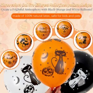 OuMuaMua Halloween Party Balloon Decorations, 60Pcs Black Orange and White Balloons Pumpkin Ghost Bat Skull Spider Webs Print Balloons for Halloween Party Decoration Kids Birthday Baby Shower Supplies