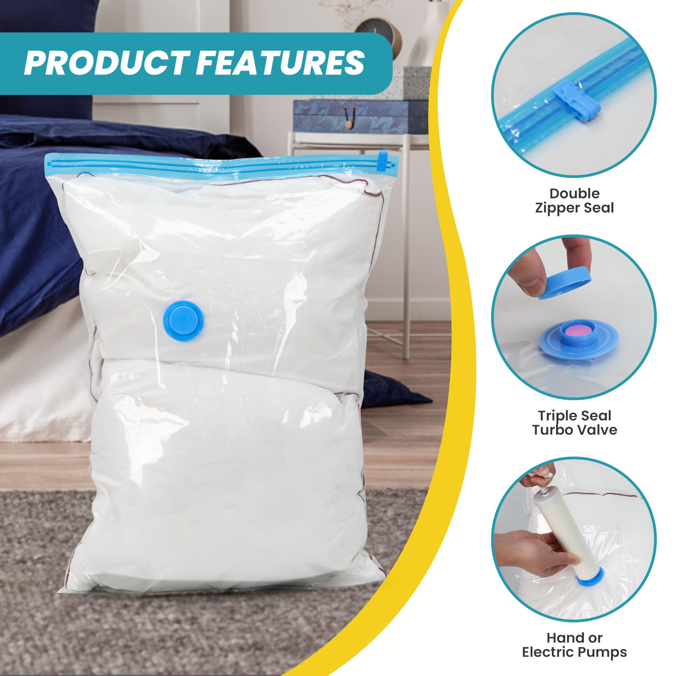 YSSOA Vacuum Storage Bags, 8pack-Jumbo Space Saver Vacuum Storage Bags, Vacuum Seal Bags for Clothing, Clothes, Comforters and Blankets Transparent