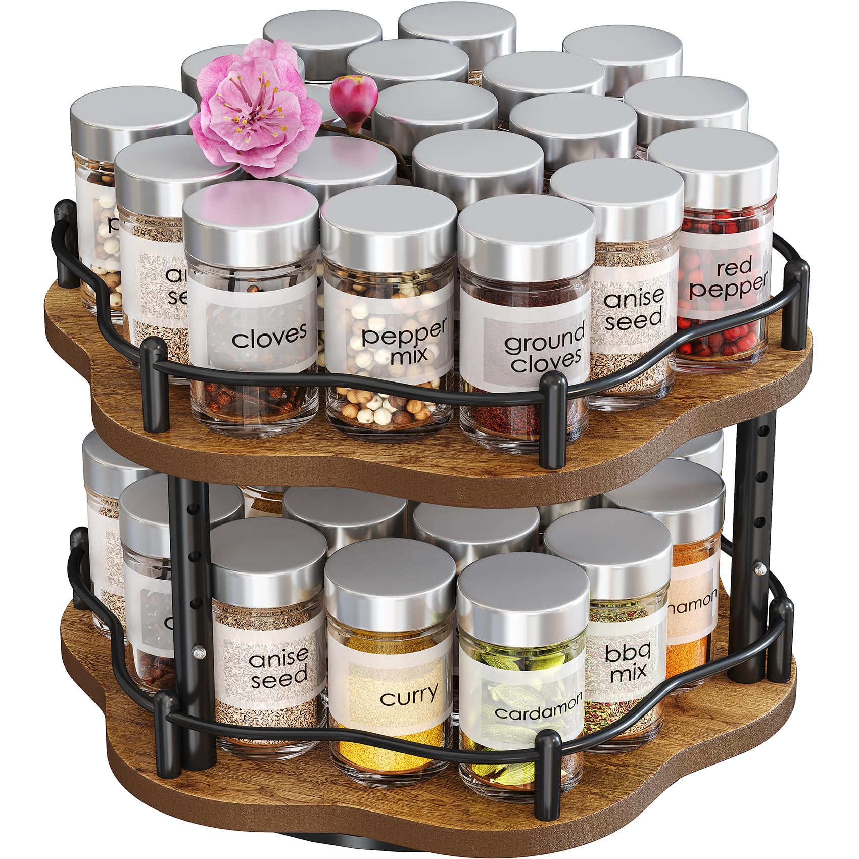 Lazy Susan Spice Rack Organization for Cabinet - Adjustable Height Lazy Turntable Spice Organizer for Countertop Kitchen Pantry Storage, 2 Tier 10 Inch Seasoning Organizer, Black