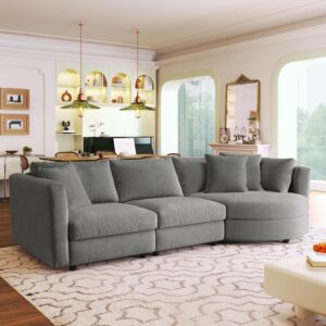 BSYEIO 111.4" Modern Sectional Sofa Couch for Living Room L-Shape Sofa Couch with Curved Chaise, Upholstered 3-Seat Sofa Couch Fabric Couch Set for Apartment Office Grey