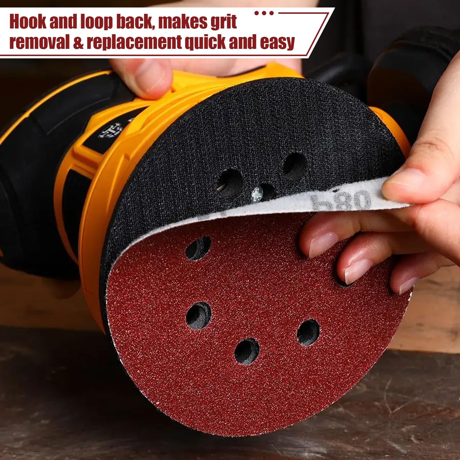 Romeda 50PCS Sanding Discs, 5 Inch 8 Hole Orbital Sander Sandpaper, 11 Grades Include 40/60/80/100/120/150 /180/240/320/400/600 Grits Sanding Discs Hook and Loop for Random Orbital Sander