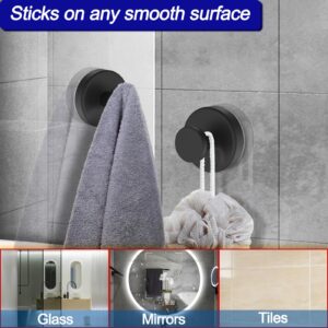 Bntuk Suction Cup Hooks for Shower, Towel Hooks for Bathroom Window Glass, Bath Robe Looafh Hook for Hanging - 2 Pack, Black