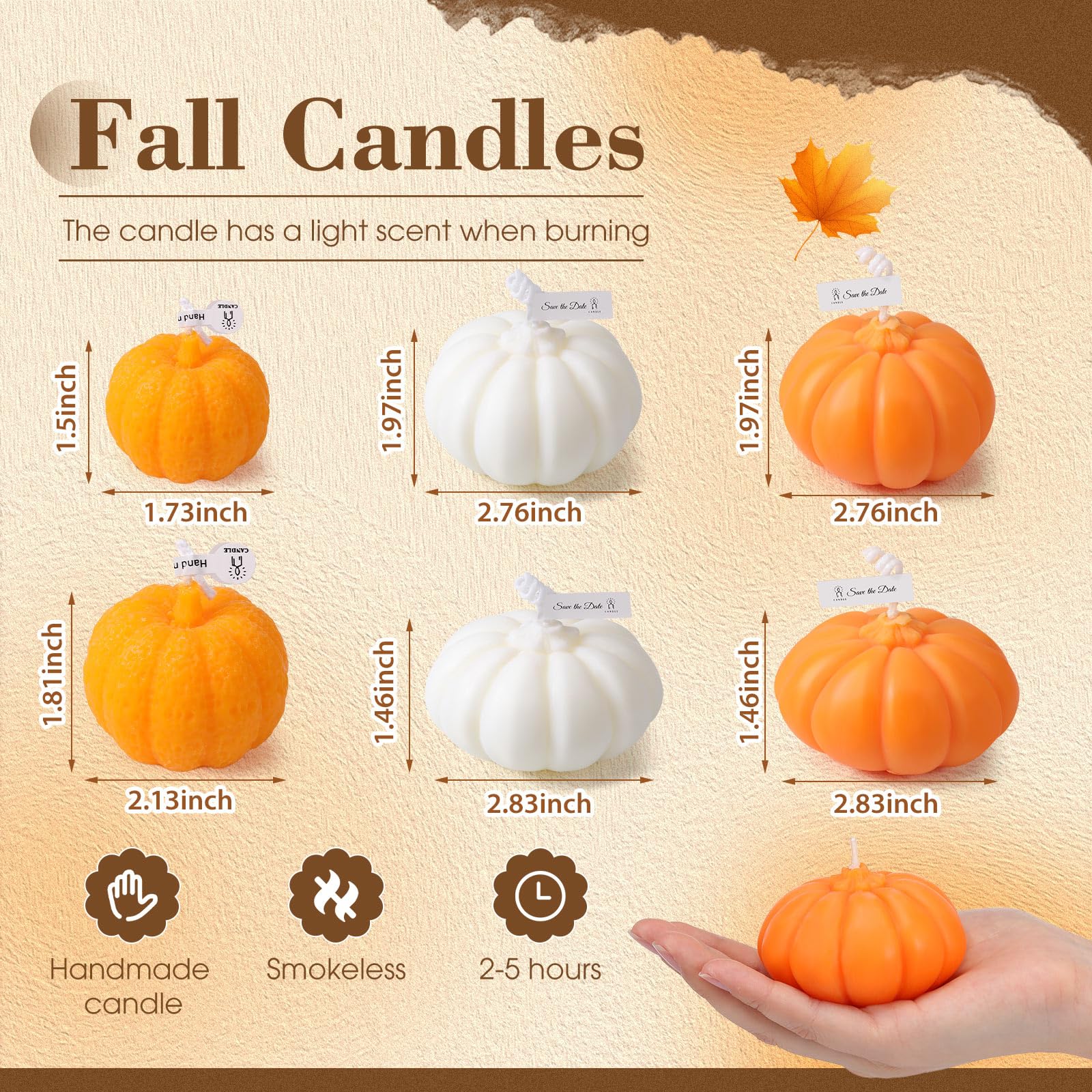 6 Pcs Fall Pumpkin Candles Thanksgiving Pumpkin Shaped Candle Decor Halloween Home Decoration Scented Candles Handmade Wax Candle for Bedroom Bathroom Party