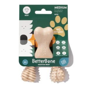 betterbone - all-natural, nylon-free dog chew toys - medium density - ideal for moderate to strong chewers - non-toxic, promotes dental health, splinter-resistant, sustainably made