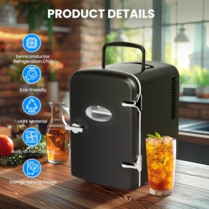 Simple Deluxe 4L Portable Mini Fridge Warmer and Cooler Six 12oz Cans Compact Refrigerator, 100% Freon-Free & Eco Friendly, 4 L, Black