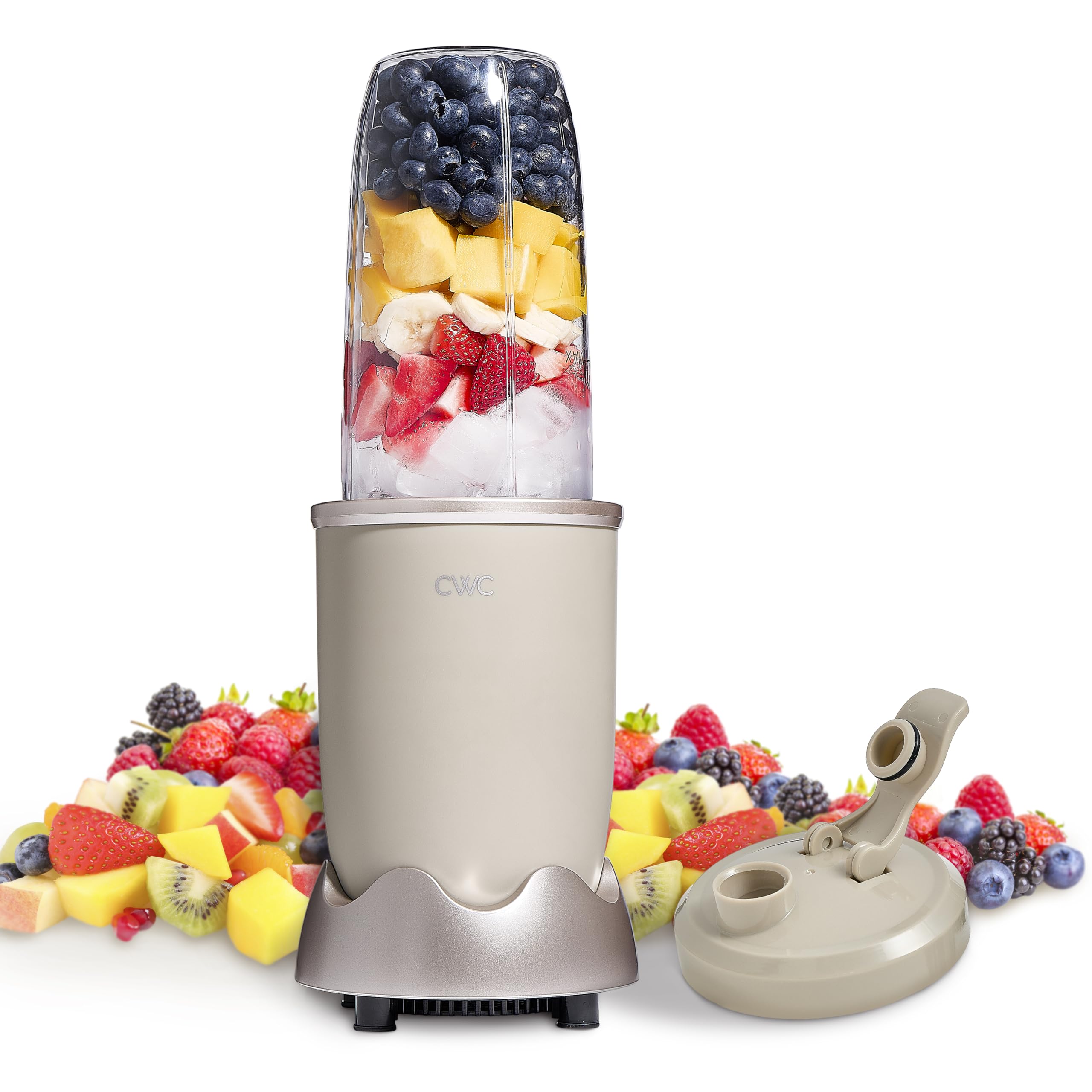 COOK WITH COLOR Personal Power Blender 600W, 24oz Capacity, BPA-Free Jar, Ice-Crushing Blades, Ideal for Smoothies & More, Anti-Slip Feet, Easy to Clean, Greige