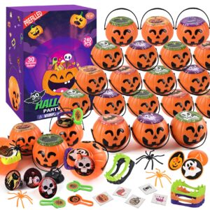 atfunshop 240pcs halloween party favors 30packs prefilled small pumpkins with assorted halloween toys in bulk trick or treat miniatures for classroom students exchange halloween carnival prizes