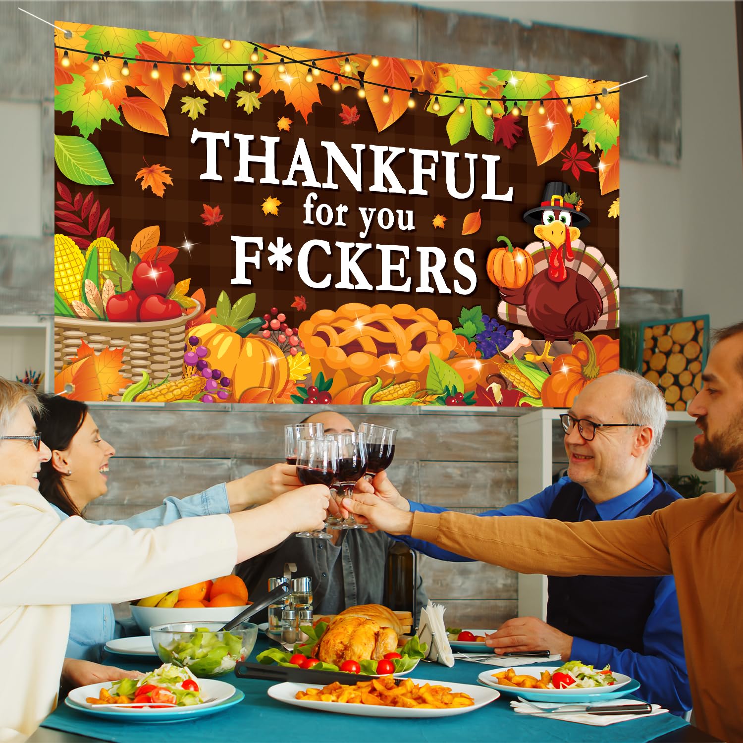 Friendsgiving Party Decorations, Thankful for You Banner for Happy Thanksgiving Party Decor, Friends Giving Party Wall Backdrop, Friendsgiving Sign Office Decorations Indoor