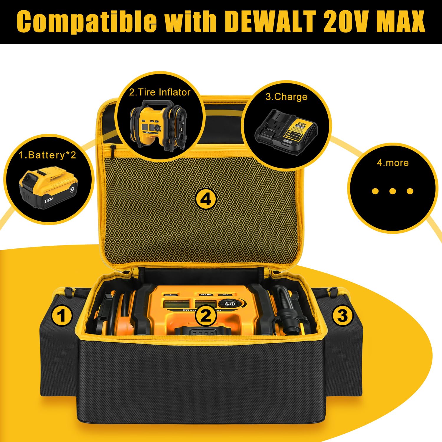 TREXEEN Air Compressor Bag Case for DEWALT 20V MAX Tire Inflator DCC020IB,Tire Inflator for Dewalt Portable Tool Storage Holder Organizer