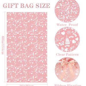 Jaywayang Extra Large Plastic Gift Bag, Jumbo Baby Girl Gift Bag with Ribbon and Tag for Birthday, Baby Shower Giant Gifts Wrapping (60" Pink)