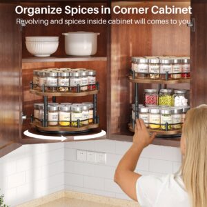 Lazy Susan Spice Rack Organization for Cabinet - Adjustable Height Lazy Turntable Spice Organizer for Countertop Kitchen Pantry Storage, 2 Tier 10 Inch Seasoning Organizer, Black