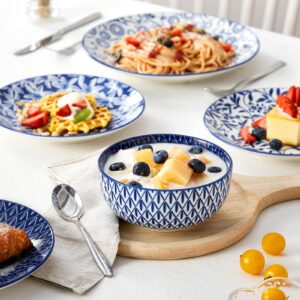 vancasso SELENE Plates and Bowls Set for 4, 12 Pieces Dinnerware Sets, Mircowave and Dishwasher Safe Dishes Set, Porcelain Blue Kitchen Set