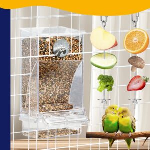 VERTUPET No Mess Bird Feeders and 3PCS Bird Food Stainless Steel Holders, Anti Spill Bird Feeder Parrot Automatic Feeder Hanging Vegetable Stick Skewer for Budgies Canary Cockatiel Finch